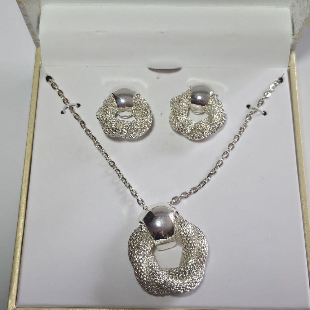 Silver-Tone Twisted Knot Pendant Necklace and Earrings Set, Created for Macy's